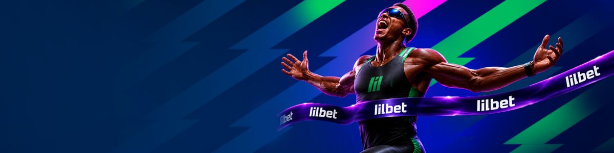 An athlete celebrating in front of lilbet banners